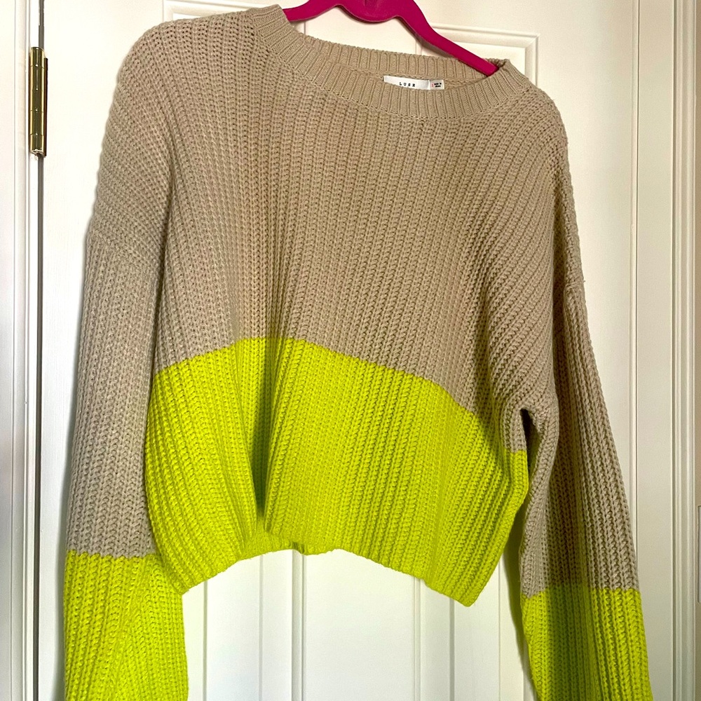 Tan and neon yellow sweater from LUSH size small